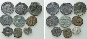 9 Roman and Byzantine Coins; Marcus Aurelius, Maximianus etc.