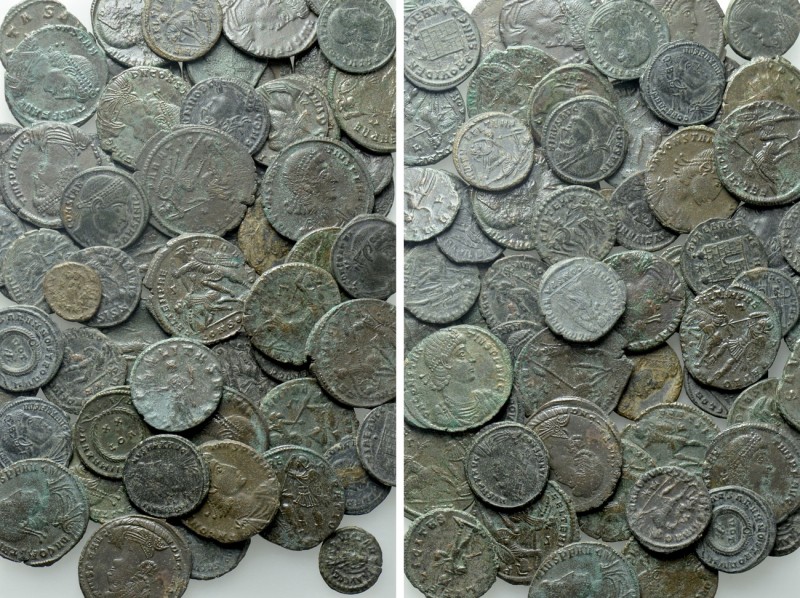 Circa 65 Roman Coins. 

Obv: .
Rev: .

. 

Condition: See picture.

Wei...