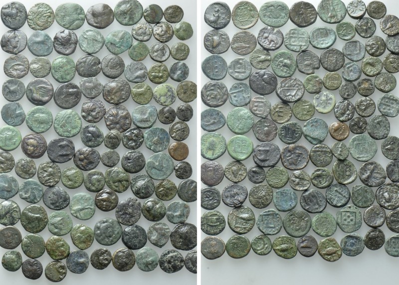 Circa 100 Greek Coins. 

Obv: .
Rev: .

. 

Condition: See picture.

We...