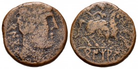 Bentian. As. 120-80 a.C. Area of Navarra. (Abh-250). (Acip-1678). Anv.: Cabeza masculina a derecha, delante delfín, detrás BENKOTA. Rev.: Jinete con e...