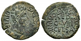 Celsa. Semis. 27 a.C.-14 d.C. Velilla del Ebro (Zaragoza). Época de Augusto. (Abh-816). Rev.: AED/C.V.I./CELSA, alrededor L. AVFID. PANSA SEX. POMP. N...