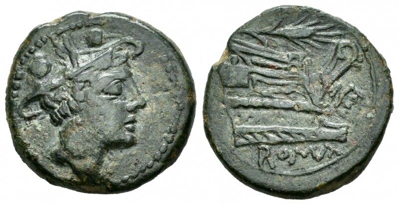 Anonymous. Sextans. 207-206 a.C. Sicilia. (Craw-69/6a). Anv.: Cabeza de Mercurio...
