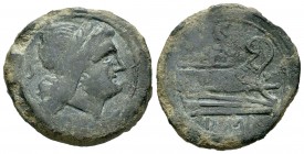 Anonymous. Semis. 211-206 d.C. Rome. (Spink-766). Anv.: Cabeza laureada de Saturno, detrás S. Rev.: Proa a derecha, encima S, debajo ROMA. Ag. 10,81 g...