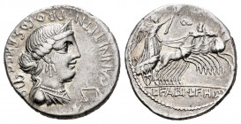 Annius. Denario. 82-81 a.C. Hispania. (Ffc-137). (Craw-366/1a). (Cal-115a). Anv.: Busto diademado de Anna Perenna a derecha, delante balanzas, detrás ...
