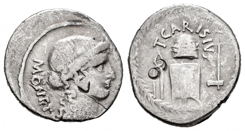 Carisius. Denario. 46 a.C. Rome. (Ffc-543). (Craw-464/2). (Cal-382). Anv.: Cabez...