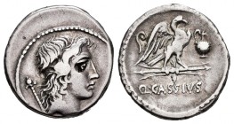 Cassius. Denario. 55 a.C. Rome. (Ffc-557). (Craw-428/3). (Cal-411). Anv.: Cabeza de Bonus Eventus a derecha, detrás cetro. Rev.: Águila a derecha sobr...