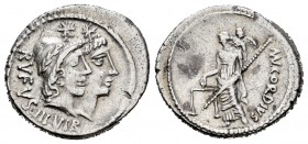 Cordius. Denario. 46 a.C. Rome. (Ffc-603). (Craw-463/1a). (Cal-466). Anv.: Cabezas laureadas de los Dioscuros a derecha surmontados por sendas estrell...