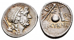 Cornelius. Denario. 76-75 a.C. Hispania. (Ffc-628). (Craw-393/1b). (Cal-487). Anv.: Busto diademado del Genio del pueblo romano a derecha con cetro so...
