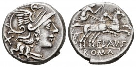 Decimius. Denario. 150 a.C. Rome. (Ffc-673). (Craw-207/1). (Cal-538). Anv.: Cabeza de Roma a derecha, detrás X. Rev.: Diana con látigo en biga a derec...