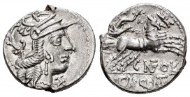 Fulvius. Denario. 117-111 a.C. Norte de Italia. (Ffc-726). (Craw-284/1b). (Cal-596). Anv.: Cabeza de Roma a derecha, delante X, detrás ROMA. Rev.: Vic...
