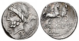 Memmius. Denario. 87 a.C. Rome. (Ffc-911). (Craw-349/1). (Cal-984). Anv.: Cabeza laureada de Saturno a izquierda, detrás arpa, delante letra, debajo E...