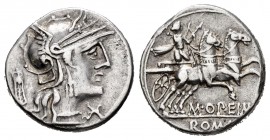 Opeimius. Denario. 131 a.C. Rome. (Ffc-950). (Craw-254/1). (Cal-1056). Anv.: Cabeza de Roma a derecha, delante X, detrás trípode. Rev.: Apolo con arco...