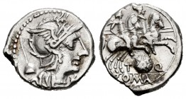 Quinctius. Denario. 126 a.C. Rome. (Ffc-1084). (Craw-267/1). (Cal-1227). Anv.: Cabeza de Roma a derecha, delante X, detrás bonete de flamen. Rev.: Los...