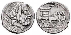 Rubrius. Denario. 87 a.C. Rome. (Ffc-1091). (Craw-348/1). (Cal-1232). Anv.: Cabeza laureada de Júpiter a derechas con cetro sobre el hombro, detrás DO...
