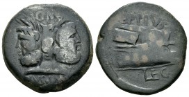 Sextus Pompey. As. 45-44 a.C. Sicilia. (Sydenham-1045). (Sear-234). (Craw-478/1). Anv.: Cabeza doble de Jano en medio altar, encima (R)OM(A), debajo (...