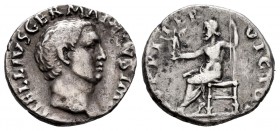 Vitellius. Denario. 69 d.C. Rome. (Spink-2193). (Ric-93). Rev.: IVPPITER VICTOR. Júpiter sentado a izquierda con Victoria y cetro. Ag. 2,99 g. Escasa....