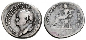Vespasian. Denario. 78-79 d.C. Rome. (Spink-2280). (Ric-131b). Rev.: ANNONA AVG. Annona sentada a izquierda con espigas en su regazo. Ag. 3,28 g. Almo...
