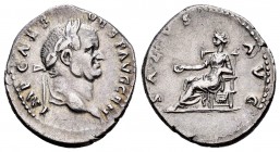 Vespasian. Denario. 73 d.C. Rome. (Spink-2307 var). Rev.: SALVS AVG. Salud sentada a izquierda con pátera. Ag. 2,84 g. Choice VF. Est...80,00.