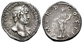 Hadrian. Denario. 123 d.C. Rome. (Spink-3520). (Ric-80). Rev.: P M TR P COS III. Aequitas en pie a izquierda con balanza y cuerno de la abundancia. Ag...