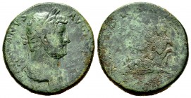 Hadrian. Sestercio. 117-138 d.C. Rome. (Ric-851 variante). Rev.: HISPANIA SC. Hispania recostada con rama de olivo, a sus pies conejo. Ae. 23,91 g. Le...