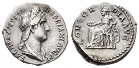 Sabina. Denario. 129 d.C. Rome. (Spink-3919). (Seaby-12). Rev.: CONCORDIA AVG. Concordia entronada con pátera. Ag. 3,48 g. Buen ejemplar. XF/AU. Est.....