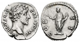 Marcus Aurelius. Denario. 139-161 d.C. Rome. Acuñado bajo Antonino Pío. (Ric-431). (C-103). Anv.: AVRELIVS CAESAR AVG PII F. Cabeza desnuda de Marco A...