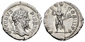 Septimius Severus. Denario. 208 d.C. Rome. (Spink-6343). (Ric-219). Rev.: P M TR P XVI COS III P P. Genio de Roma en pie a izquierda con pátera y dobl...