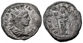 Elagabalus. Antoniniano. 219 d.C. Rome. (Spink-7488). (Ric-72). Rev.: FIDES MILITVM. Fides en pie con velixo y estandarte. Ag. 4,20 g. VF. Est...25,00...