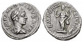 Elagabalus. Denario. 219 d.C. Rome. (Spink-7551). (Ric-150). Rev.: TEMPORVM FELICITAS. Felicitas en pie a izquierda con largo caduceo y cuerno de la a...
