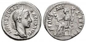 Severus Alexander. Denario. 231 d.C. Rome. (Spink-7863). (Ric-193). Rev.: FIDES MILITVM. Fides Militum sentado a izquierdo con estandartes en ambas ma...