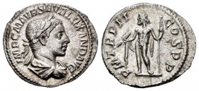 Severus Alexander. Denario. 223 d.C. Rome. (Spink-7895). (Ric-23). (Seaby-31). Rev.: P M TR P II COS PP. Marte en pie a izquierda. Ag. 2,80 g. XF. Est...