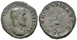 Pupienus. Sestercio. 238 d.C. Rome. (Spink-8530). Rev.: CONCORDIA AVGG SC. Concordia sentada a derecha con pátera y doble cuerno de la abundancia. Ae....