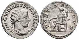 Gordian III. Antoniniano. 243-244 d.C. Rome. (Spink-8612). (Ric-143). Rev.: FORTVNA REDVX. Fortuna sentada a izquierda con timón y cuerno de la abunda...