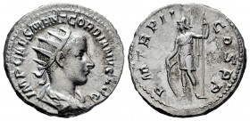 Gordian III. Antoniniano. 239 d.C. Rome. (Spink-8636). (Ric-20). Rev.: P M TR P II COS P P. Virtud de pie con lanza y apoyada en escudo. Ag. 5,36 g. A...