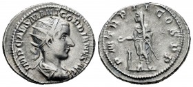 Gordian III. Antoniniano. 239 d.C. Rome. (Spink-8637). (Ric-37). Rev.: P M TR P II COS P P. Emperador en pie con pátera sobre altar y un cetro. Ag. 5,...