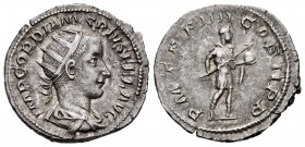 Gordian III. Antoniniano. 242-243 d.C. Rome. (Spink-8650). (Ric-93). Rev.: P M TR P V COS II P P. El emperador en vestimenta militar con lanza y globo...