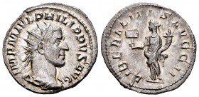 Philip I. Antoniniano. 245 d.C. Rome. (Spink-8937). (Ric-38b). Rev.: LIBERALITAS AVGG II. Libertad en pie a izquierda con ábaco y cuerno de la abundan...