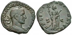 Volusian. Sestercio. 252 d.C. Rome. (Spink-9786). Rev.: FELICITAS PVBLICA SC. Felicitas apoyada sobre columna con cetro y lanza. Ae. 18,65 g. Escasa. ...