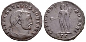 Severus II. Follis. 306-307 d.C. Heraclea. (Spink-14673). (Ric-30). Rev.: GENIO POPVLI ROMANI. Genio en pie a izquierda con patera y cuerno de la abun...