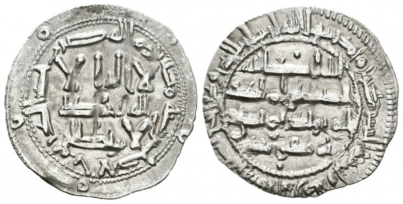 Emirato. Al Hakam I. Dirhem. 200 H. Al Andalus. Ag. 2,48 g. Punto entre la segun...