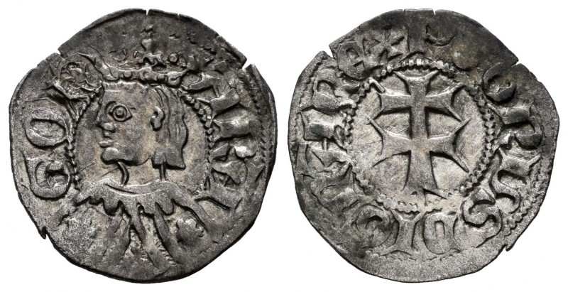 The Crown of Aragon. Pedro III (1336-1387). Dinero. Aragón. (Cru-463). Anv.: ARA...