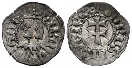 The Crown of Aragon. Pedro III (1336-1387). Dinero. Aragón. (Cru-463). Anv.: ARA-GON. Efigie coronada a izquierda. Rev.: PETRUS:DI:GRA:REX. Cruz patri...