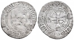Kingdom of Navarre. Francisco Febo (1479-1483). Blanca. Bearn. (Cru-282 E variante). Anv.: Escudo con dos bacas y dos roeles. Rev.: Cruz con F y E en ...