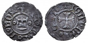 Kingdom of Navarre. Juan y Catalina (1483-1512). 1/2 cornado o Negrete. Navarre. (Cru-295 variante). Ve. 0,62 g. Variante por leyenda del anverso en e...