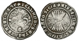 Catholic Kings (1474-1504). 1/2 real. Granada. (Cal 2008-445 variante). (Lf-E4.2.5). Ag. 1,67 g. Con G en anverso. VF. Est...60,00.