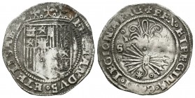 Catholic Kings (1474-1504). 1 real. Sevilla. (Cal 2008-no cita). (Lf-no cita). Ag. 3,27 g. Sin marcas en anverso. Rara disposición de la S y la estrel...
