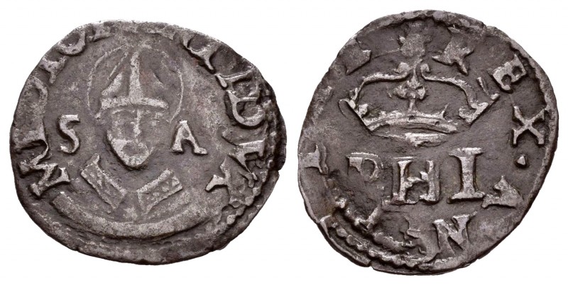 Philip II (1556-1598). Quattrino (trillina). Milano. (Vti-3). Ag. 1,07 g. Rare. ...