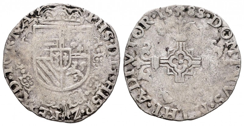 Philip II (1556-1598). 1/20 escudo. 1588. Tournai. (Vanhoudt-310.TO). (Vti-765)....