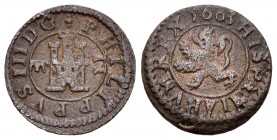 Philip III (1598-1621). 2 maravedís. 1603. Segovia. (Cal 2008-835). (Jarabo-Sanahuja-D261). Ae. 1,32 g. Almost VF. Est...15,00.