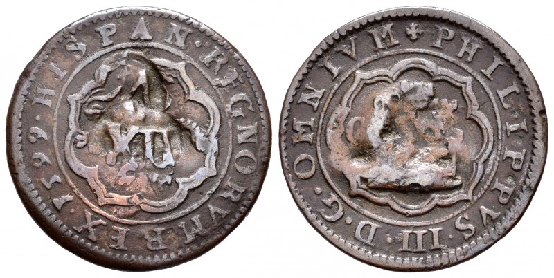 Philip IV (1621-1665). 12 maravedís. (Cal 2008-página 370). Ae. 5,09 g. Resellad...